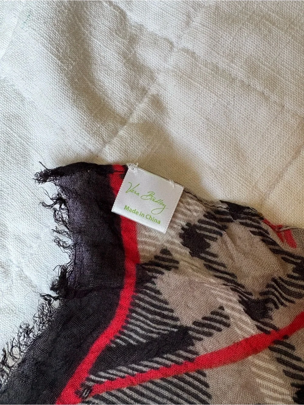 Vera Bradley Plaid Fringe Hem Women's Scarf - Black, White & Red